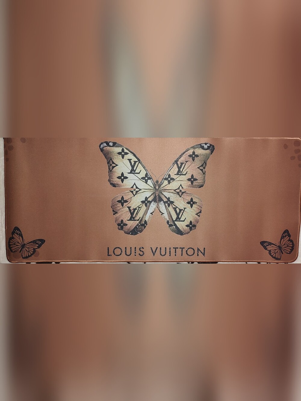 Louis Vuitton Tan and Black Monogram Butterfly Print Computer Desk Mat 12"X24"